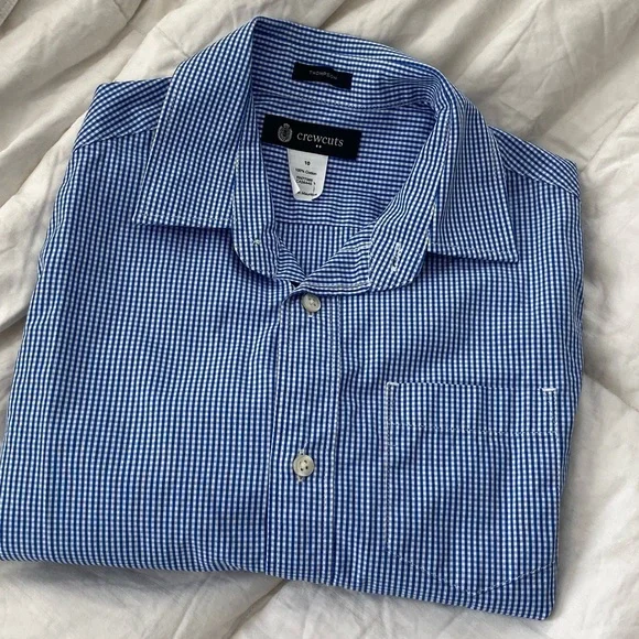 Boys Crew Cut Size 10 long sleeve button up. Blue and white checked. - Picture 3 of 4